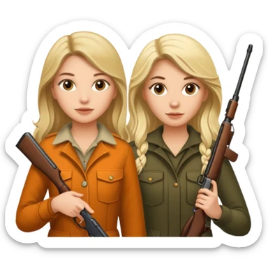 Long haired Brunette and blonde female hunting friends sticker