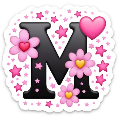 The letters KK in black font with a pink heart stars and flowers sticker