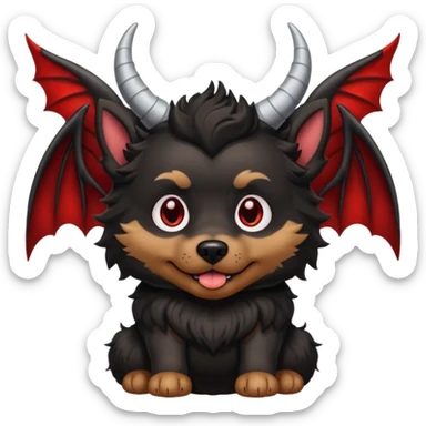 dog with horns and vampire wings sticker