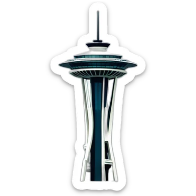 Seattle Space Needle tower 🗼, clean and minimalist design, iconic design. Distinctive spire and futuristic appearance. iOS emoji style. sticker