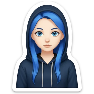 white girl with blue eyes long straight dark blue hair wearing black hoodie sticker