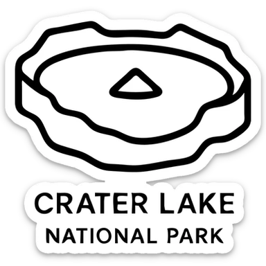 Crater Lake National Park, stylized outline of the caldera with the lake and Wizard Island, minimal color, clean lines sticker