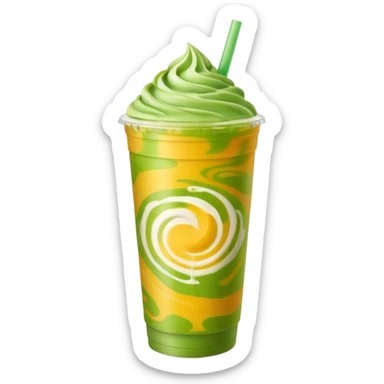 Iced Mango Matcha latte in a 16oz plastic cup sticker