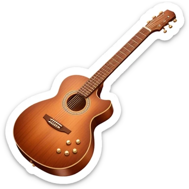 Cinematic Realistic Guitar, smooth mahogany body with intricate wood grain, steel strings reflecting soft light, gentle hand positioning on the fretboard, glowing with warmth and musical soul. sticker