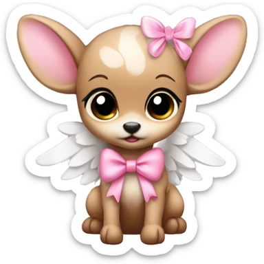 Baby fawn with pink bow and angel wings sticker