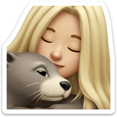 Blonde long haired woman cuddling an otter sticker