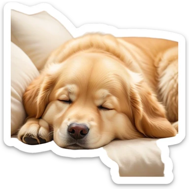 Cinematic Chubby Sleeping Golden Retriever Portrait Emoji, Chubby and serene, with a round, adorable build and a soft, fluffy golden coat, eyes gently closed in peaceful slumber, Simplified yet irresistibly endearing features, highly detailed, glowing with a gentle, dreamy glow, high shine, relaxed and content, stylized with a touch of whimsy, bright and heartwarming, soft glowing outline, capturing the essence of a blissfully sleepy pup, so comically serene it feels like it could roll out of the screen and snore with adorable charm! sticker