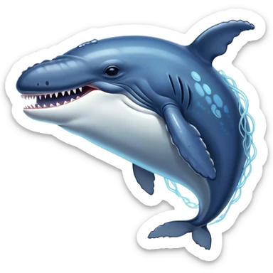 Meme-Worthy Singing Humpback Whale Portrait Emoji, Mouth open wide in a dramatic, melodious pose, showcasing a deep blue-gray body with barnacle accents and an expressive, soulful gaze, Simplified yet artistically graceful features, highly detailed, glowing with a soft, magical marine aura, high shine, enchanting and full of life, stylized with an air of deep-sea wonder, soft glowing outline, capturing the essence of a majestic humpback whale mid-song, resonating with the beauty of the ocean's ancient melodies! sticker