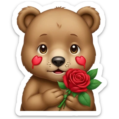 Cute bear with crying  eyes holding roses with this emoji expression  sticker