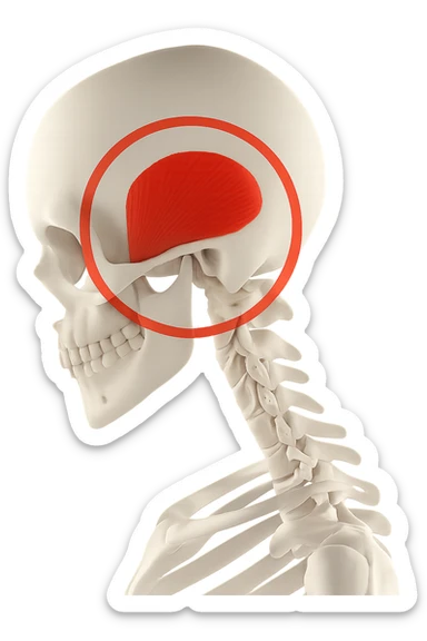 focus su muscolo temporale illuminato con un cerchio sticker