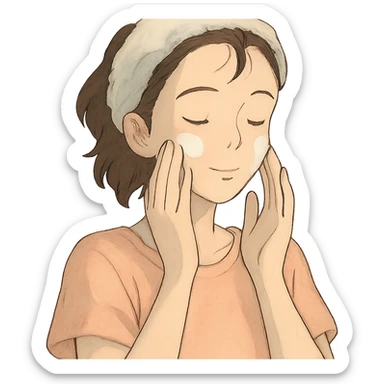 moça fazendo skincare, atmosfera suave e delicada sticker