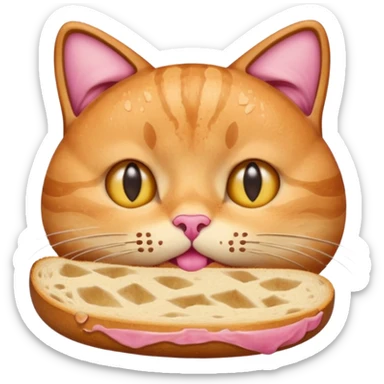 Pink cat drooling over sourdough bread  sticker