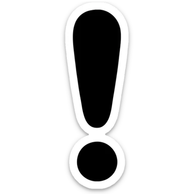 exclamation mark, solid black fill, minimalist style, uniform line thickness, transparent background sticker