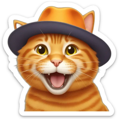 orange cat laughing out loud wearing big hat sticker