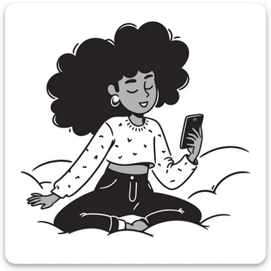 Brown-skinned teenage girl with curly black hair lying on bed looking at cellphone, heavy makeup, big lips, tight crop top, hoop earrings, choni style urban clothing sticker