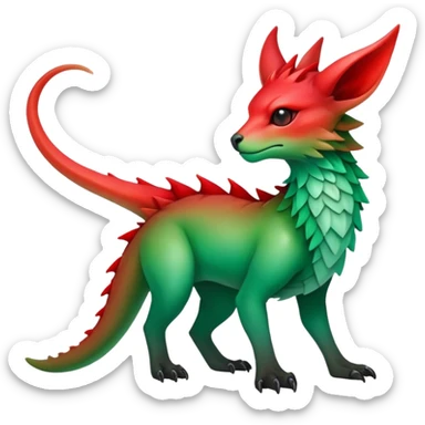 Cool Edgy Green-Red-gradient ethereal badass Fionbri-Vernid-Trico-animal-creature full bodyd sticker