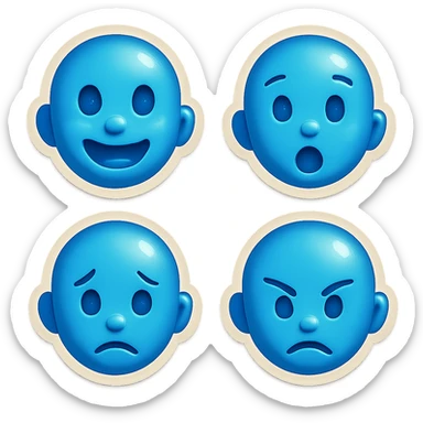 Create four similar variants of this emoji image, maintaining the emoji style and blue color, but with different facial expressions. sticker