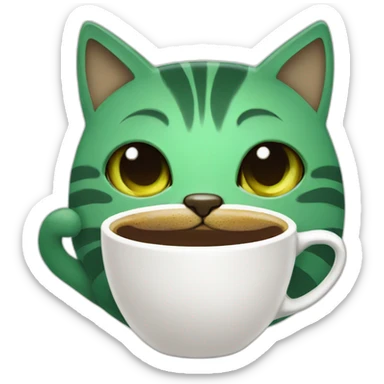 green cat drinking espresso sticker