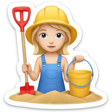 kid girl with toy sand bucket and shovel sticker