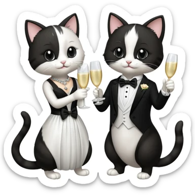 two happy cats getting married with champagne glasses sticker