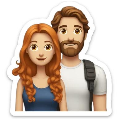 Bearded white man with dark hair and girlfriend with long ginger hair sticker