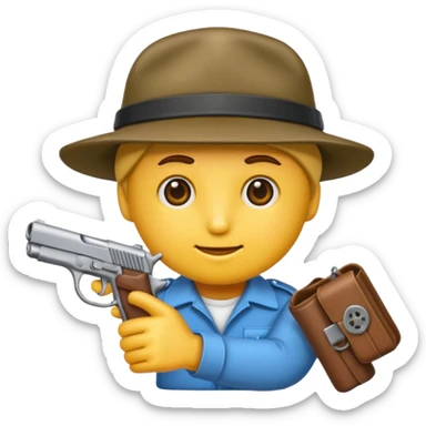 Un emojis con una gorra de lado una pistola y lanbro sticker