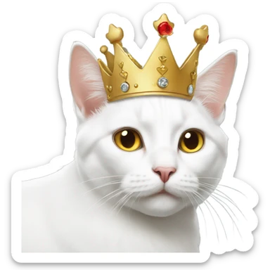 White cat wearing a crown  sticker