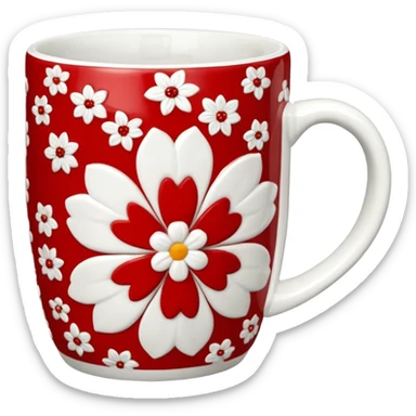 Red and white deailes floral pattern realistic coffee mug  sticker