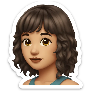 a 26 years old girl with dark brown hair with res ombre bangs, dark brown eyes sticker