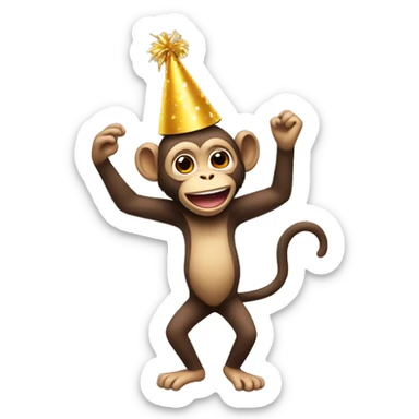 dancing monkey wearing a birthday hat sticker