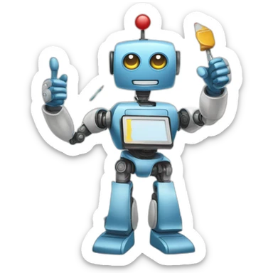 robot painter painting a canvas giving a thumbs up sticker