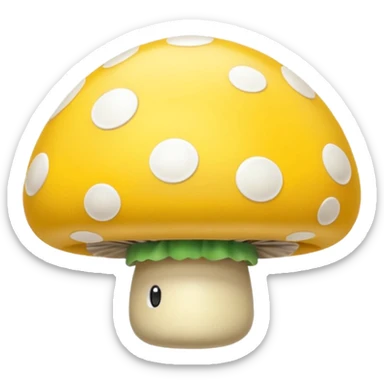 Mario Mushroom with yellow cap and white spots, rounded and shiny, simple and cute, no text sticker