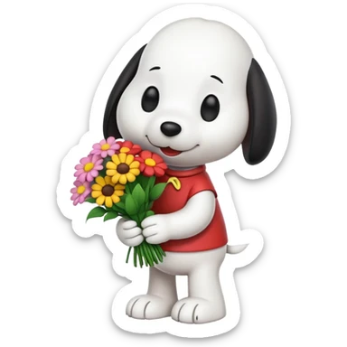 Snoopy holding flower bouquet sticker