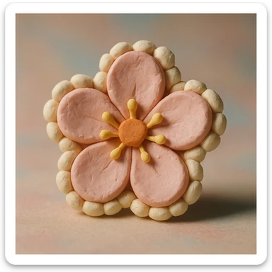 pastel sakura flower with a pearl border, claymation style sticker