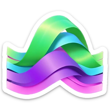 3D render of Aurora, miniature weather phenomenon, volumetric particle effects, wavy glowing neon green and purple ribbons in the sky, elemental energy, emoji style, isolated on white background --v 6.0. sticker
