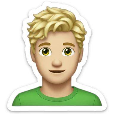 blonde twenty year old guy with side part short wavy hair and green eyes sticker