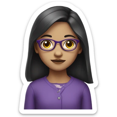 pale little girl in purple glasses and dark hair sticker