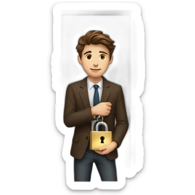 Classy young man brown-haired, struggling to get a key into a lock. sticker