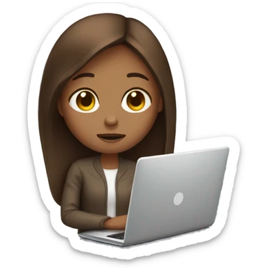Exhausted brown straight hair girl with laptop  sticker