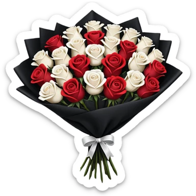 White rose and red rose bouquet with black paper  sticker