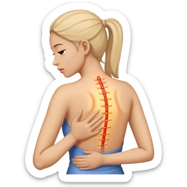 mulher com dor no corpo todo com a mao na coluna indicando dor sticker