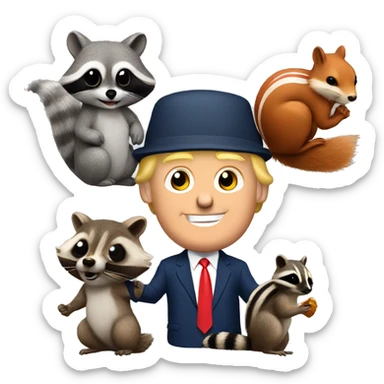 Donald trump holding a squirrel and raccoon  sticker