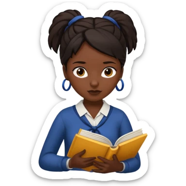 create an emoji where a girl with dark hair tied at the top  is reading  sticker