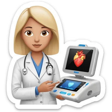 Cardiac sonographer with Philips ultrasound machine sticker