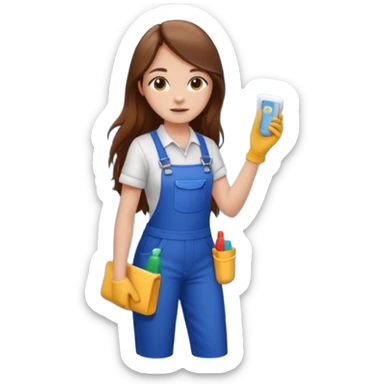 beautiful girl with long brown hair constructing new bathroom area with new shower and amenities  sticker