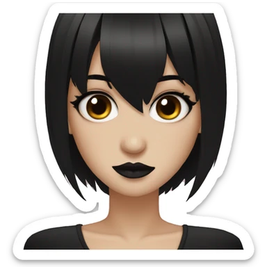 Goth girl with v shaped bangs, black hair of medium length, brown eyes   sticker