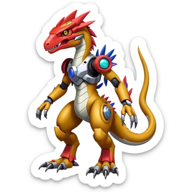 Furry maned Cool Edgy Futuristic shiny colorful cyborg-Digimon-Fakemon-Guilmon-Velociraptor-Mecha full body  sticker