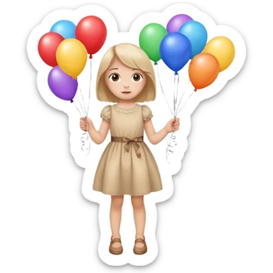 birthday small  girl in biege dress + baloons sticker