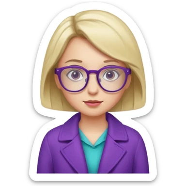 A girl wearing purple coat with shorts and glasses sticker