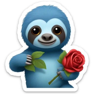 Blue sloth holding a rose toy sticker
